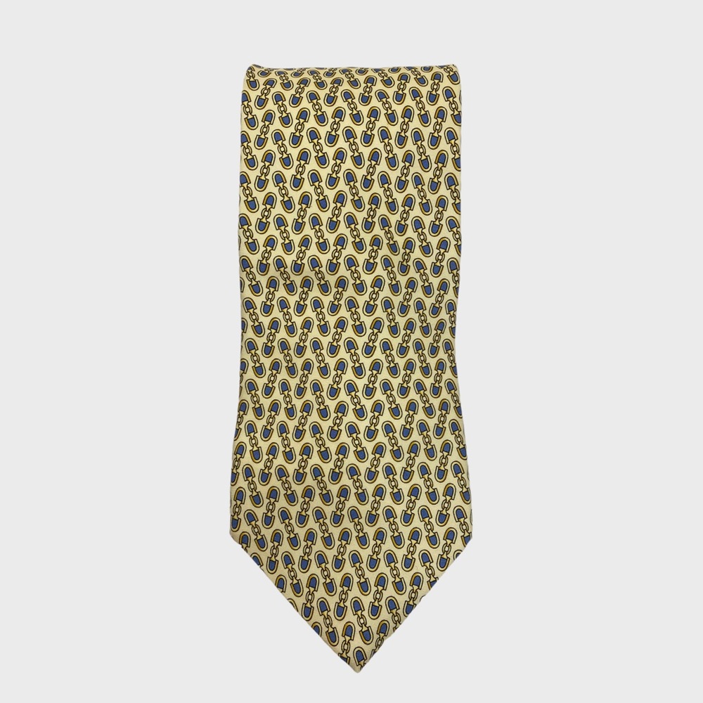 Paolo Gucci Classic Yellow Blue Horsebit Silk Tie